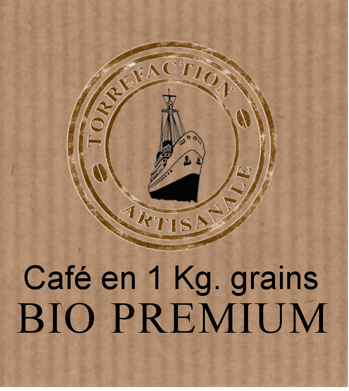 CAFÉ en GRAINS BIO PREMIUM 100 % ARABICA. Le sachet de 1 kilo