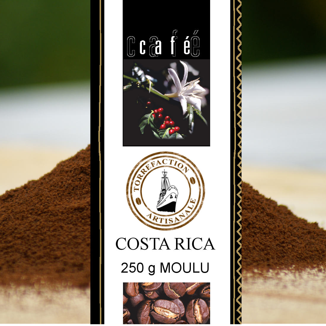 CAFÉ MOULU origine COSTA RICA 100% ARABICA. Le sachet de 250 g 